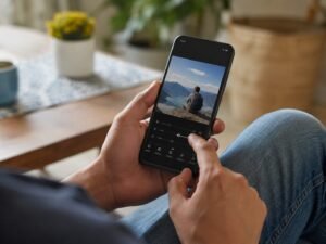 Person using a free AI photo editing app on a smartphone
