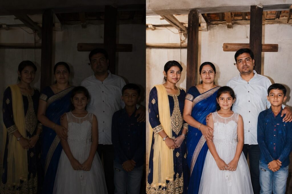 Before and after example of AI photo enhancement