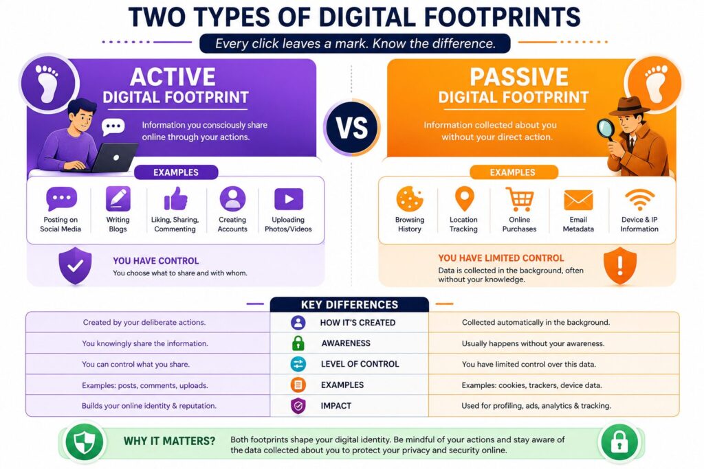Active vs passive digital footprint comparison