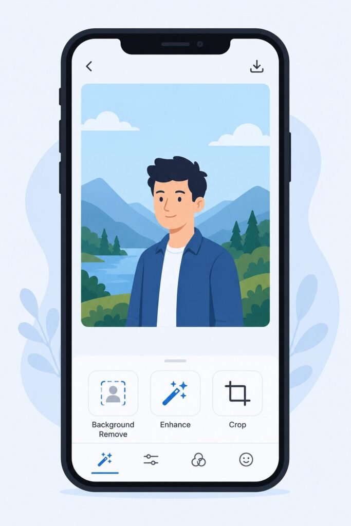 Icons representing common free AI photo editing tools