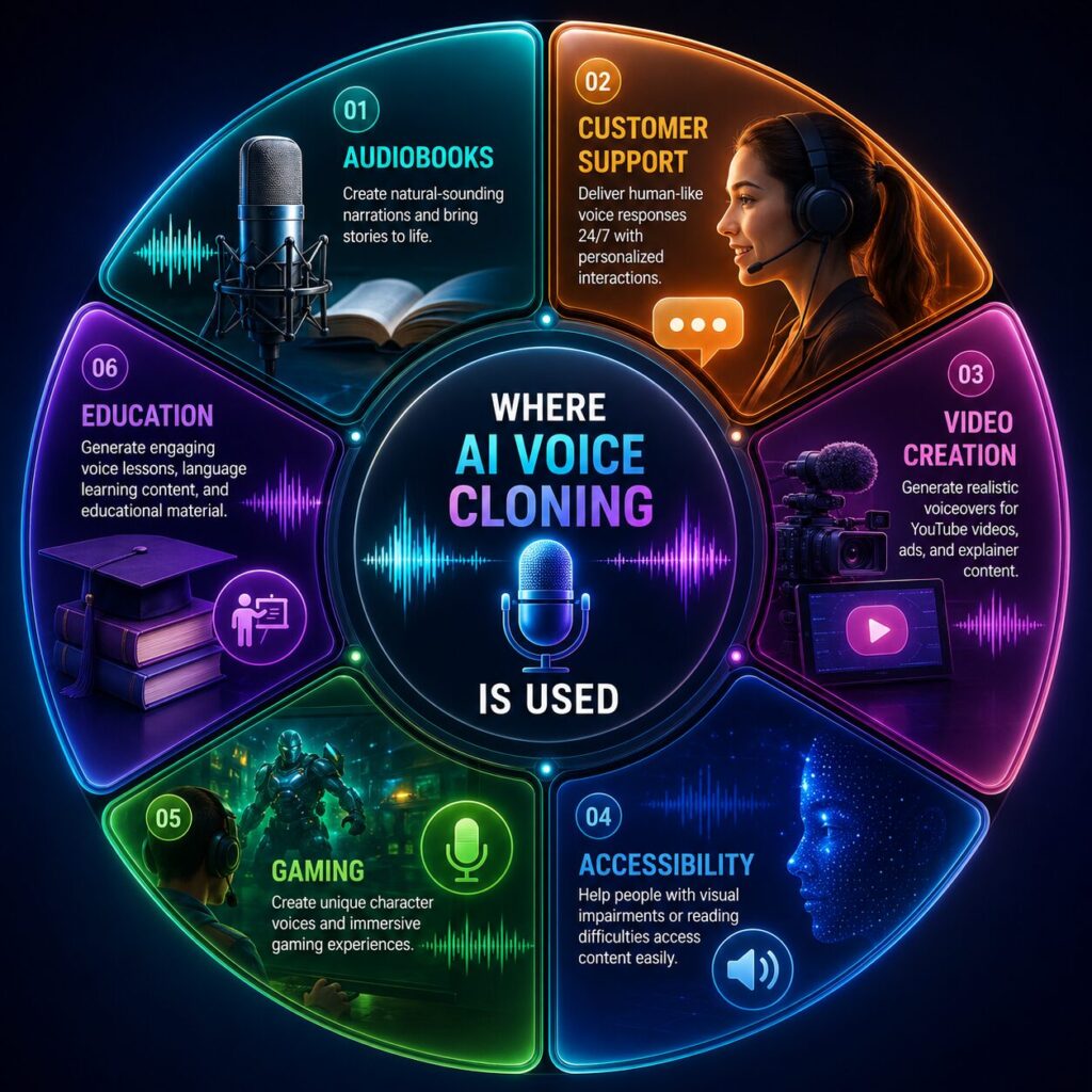 Applications of AI voice cloning