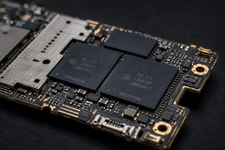 Smartphone memory chips, illustrating the 2026 RAM shortage driving up phone prices