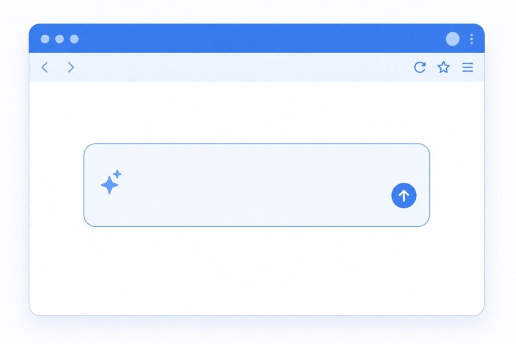 Illustration of an AI browser interface with a prompt box replacing the address bar
