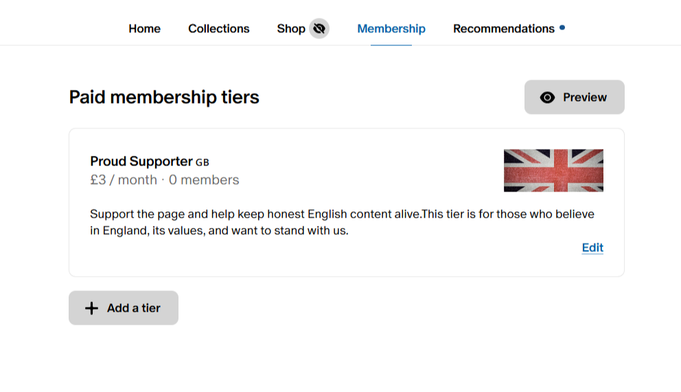 Patreon membership tiers