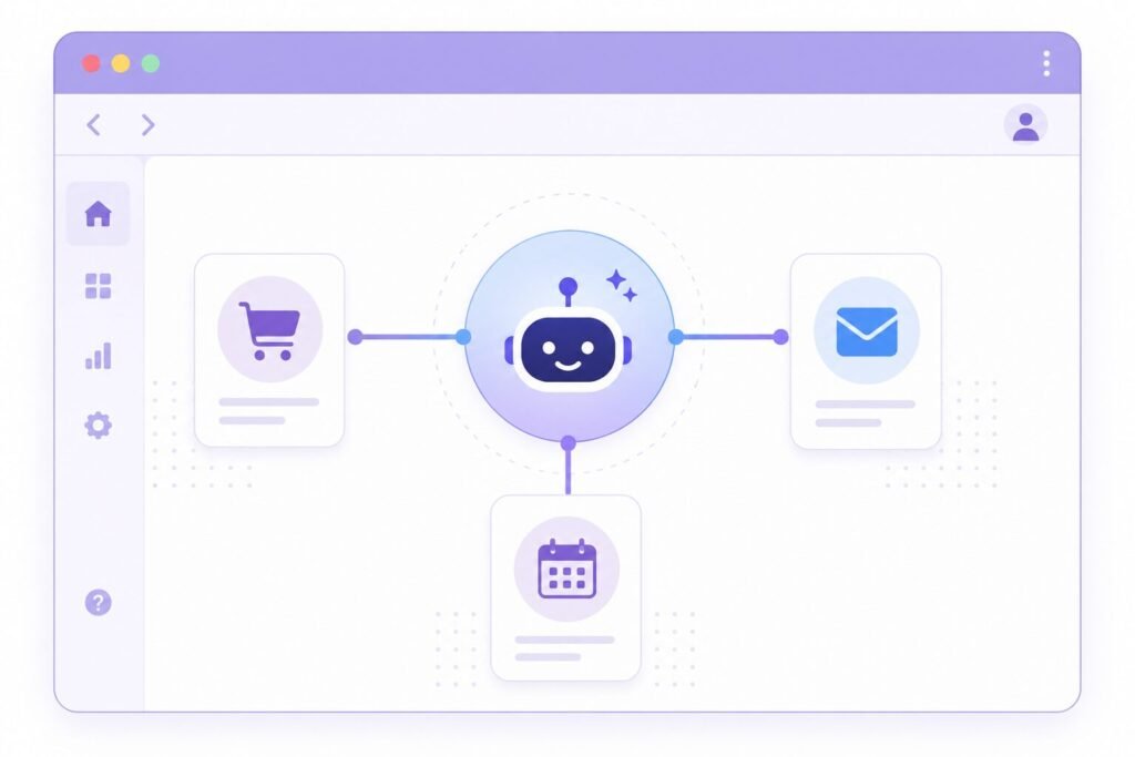 Illustration of AI browser tasks like shopping, email, and research automation