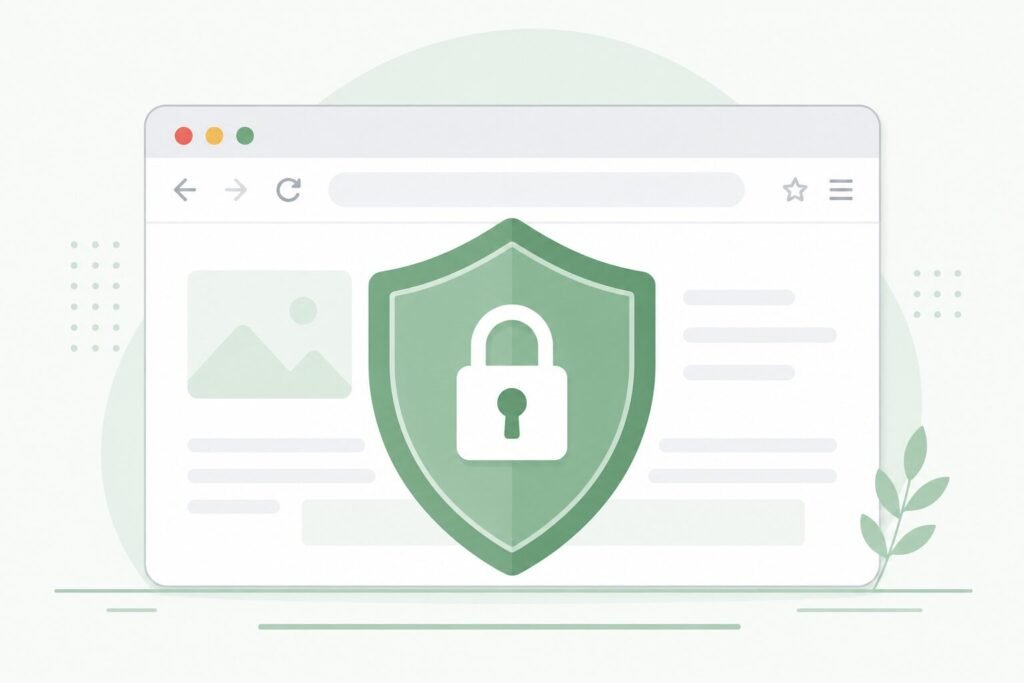 Illustration representing safety and permission controls when using an AI browser