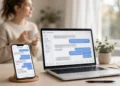 Smartphone and laptop side by side showing AI chatbot conversations on a bright desk