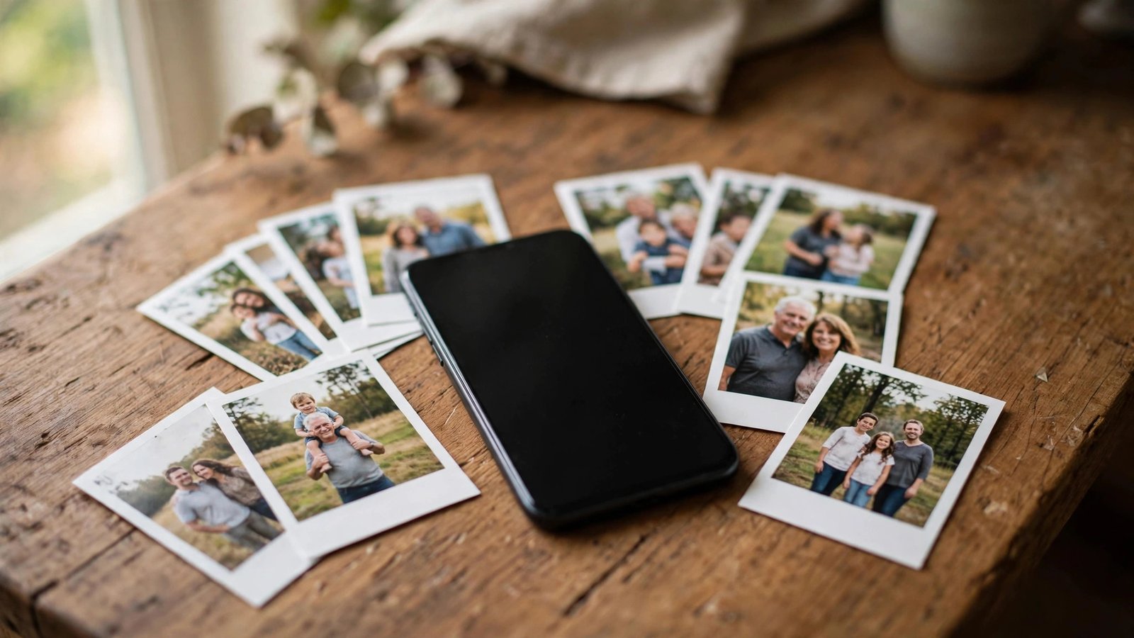 Family photos safely stored in a cloud above a smartphone