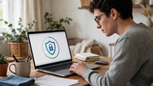 Downloading a file safely on a laptop with a security shield