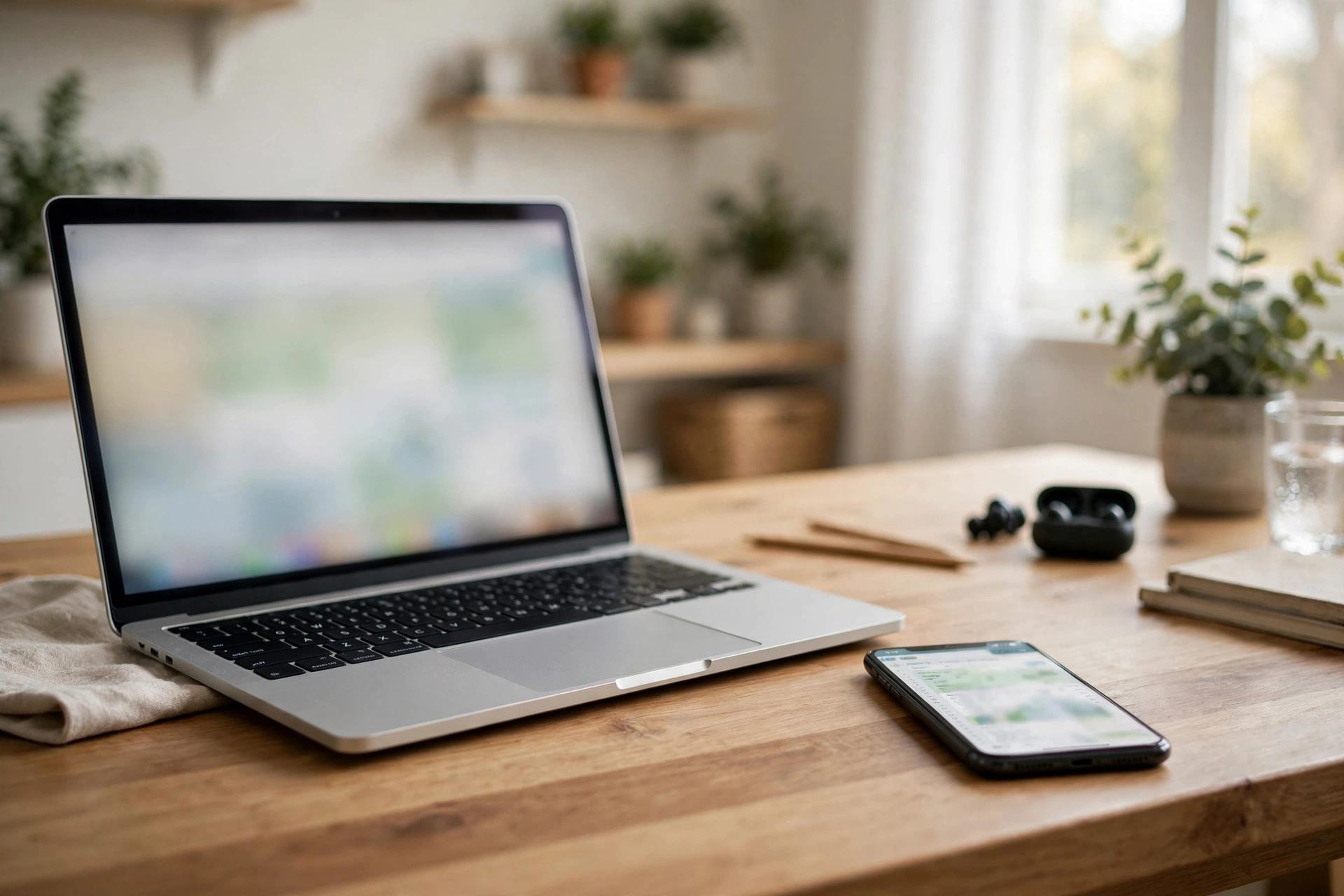 Smartphone with a spreadsheet app open beside a laptop on a home office desk