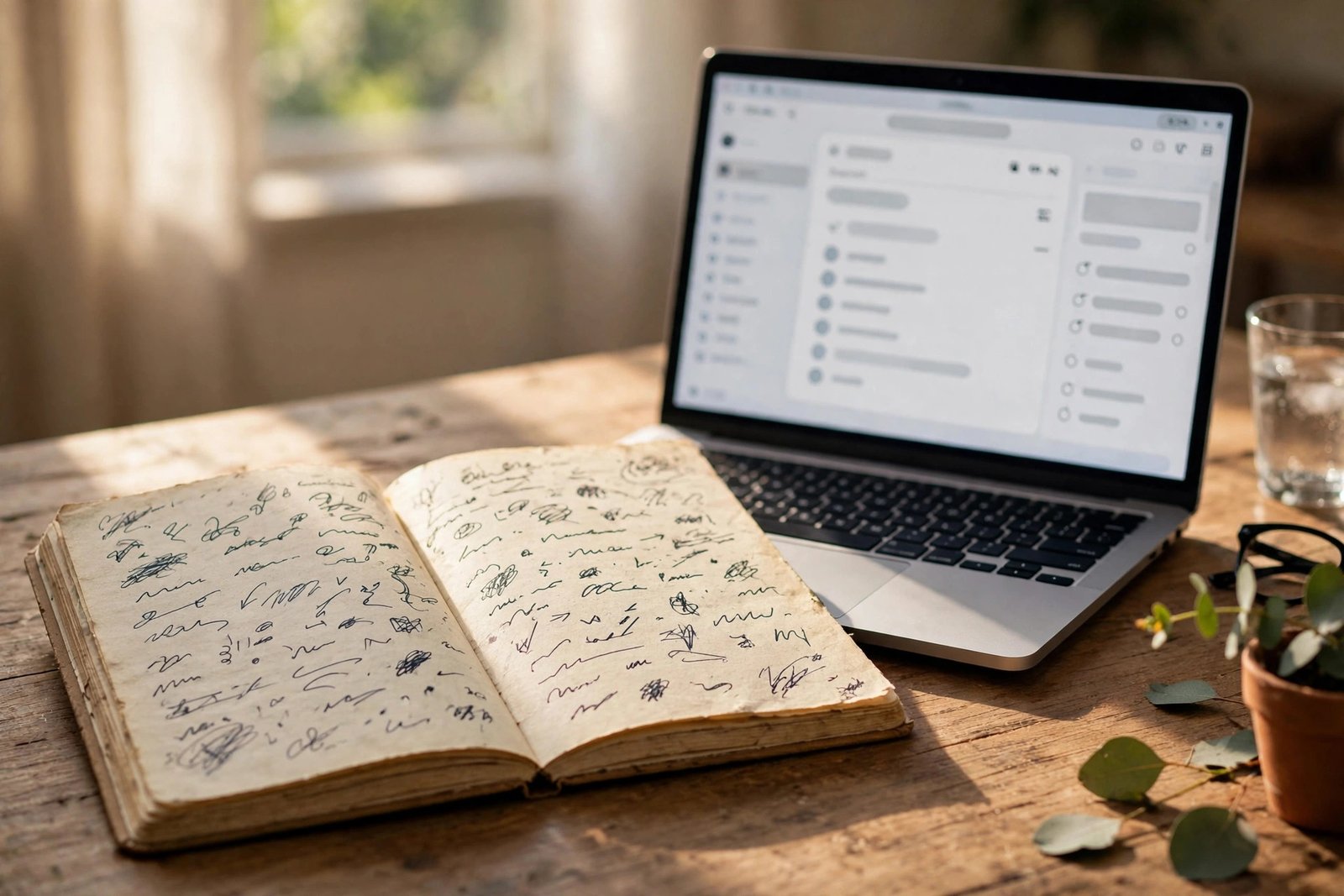Notebook transforming into digital app blocks