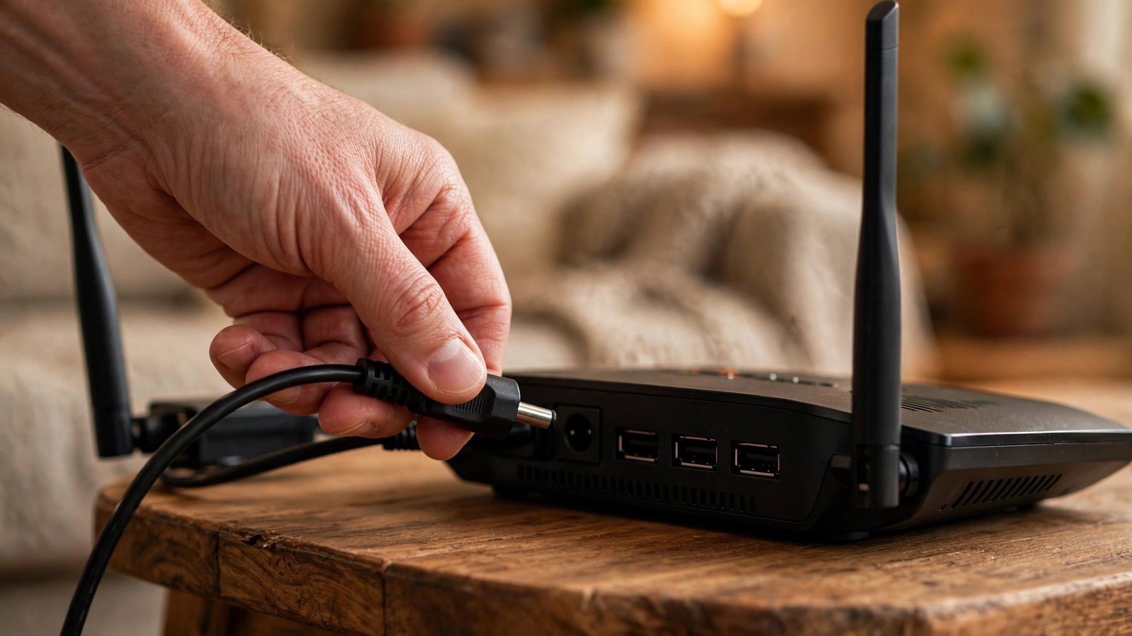 Restarting a home Wi-Fi router by unplugging it