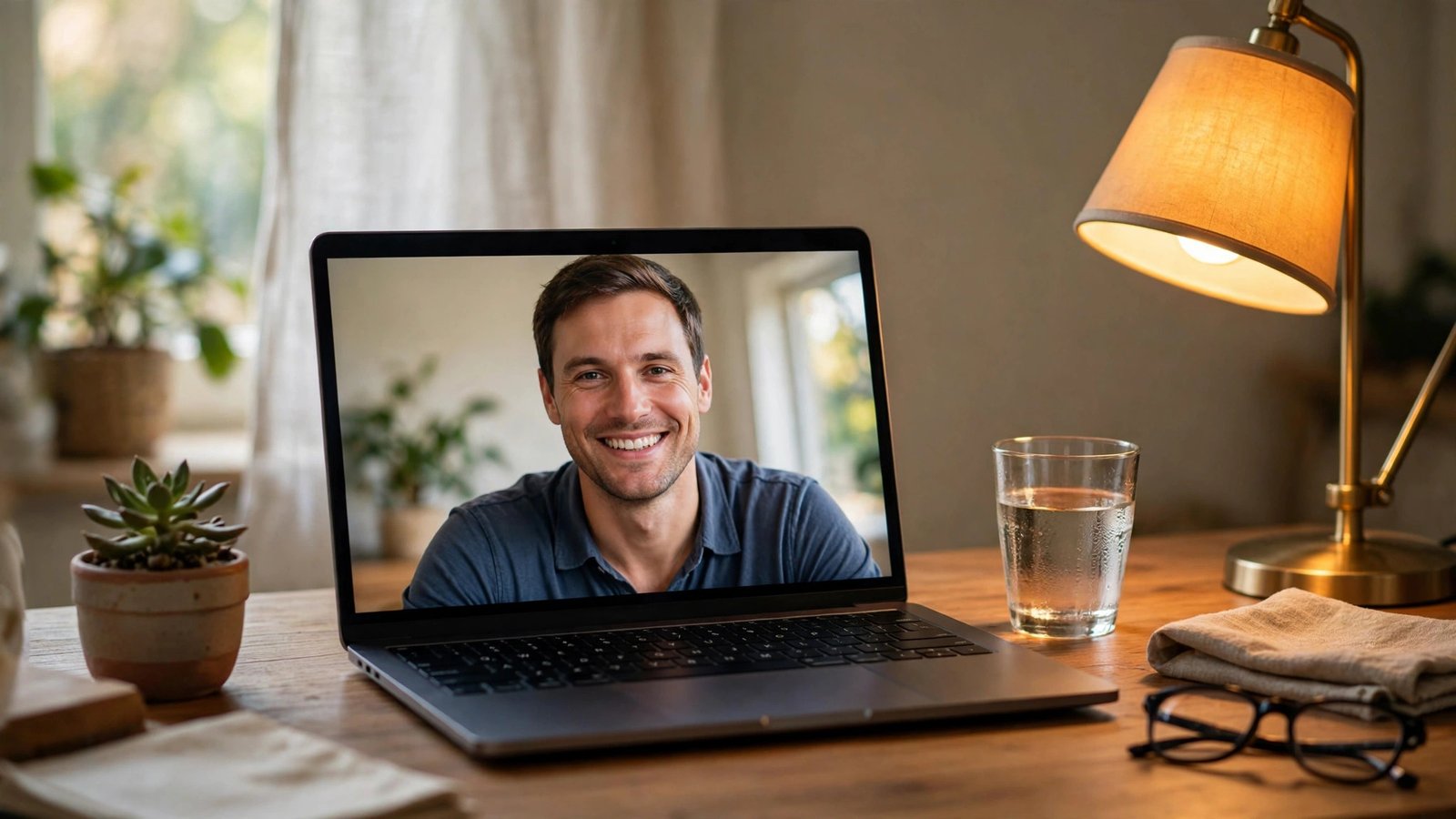 Illustration of a professional video call on a laptop screen