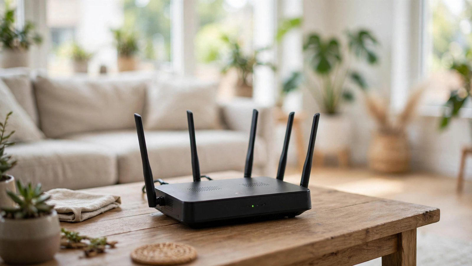 Wi-Fi router placed in a central open spot at home