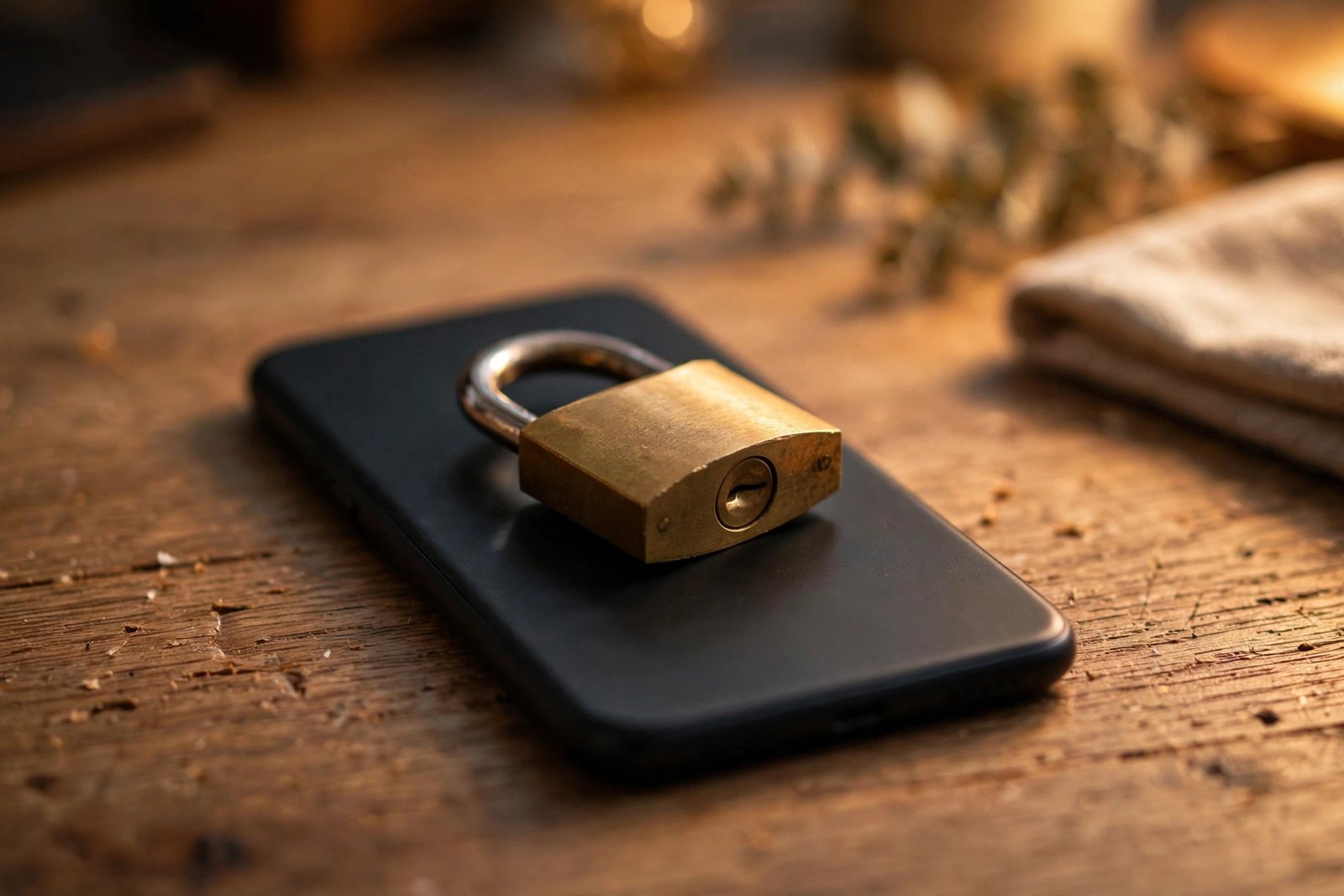 A brass padlock resting on a smartphone, symbolizing Instagram account security and recovery