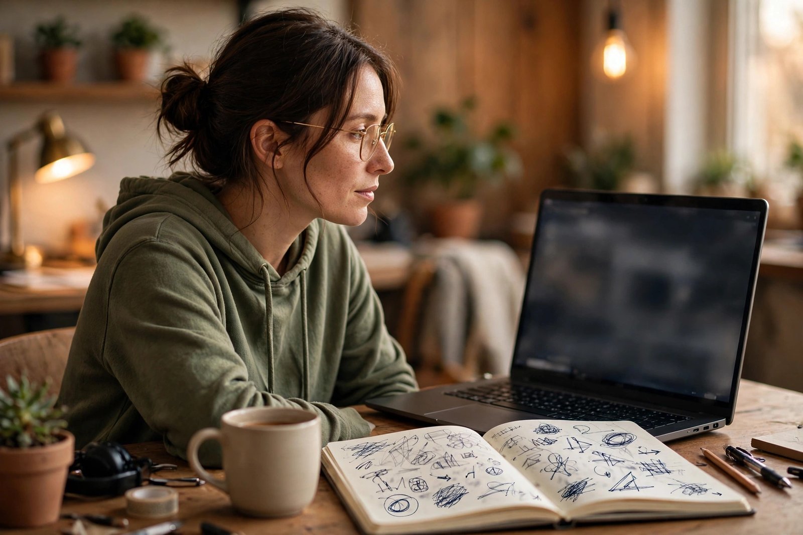A designer comparing free and paid design tool options on a laptop
