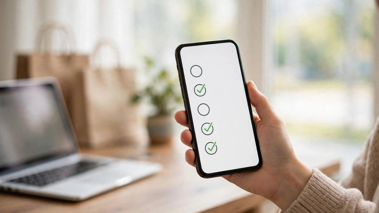 Safety checklist on a smartphone before buying online