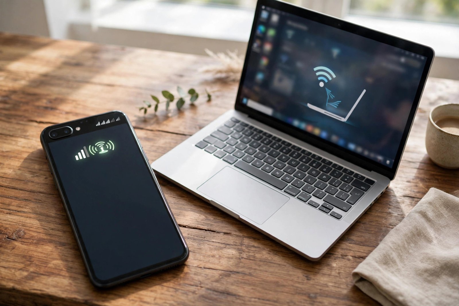 Phone sharing a mobile hotspot with a laptop