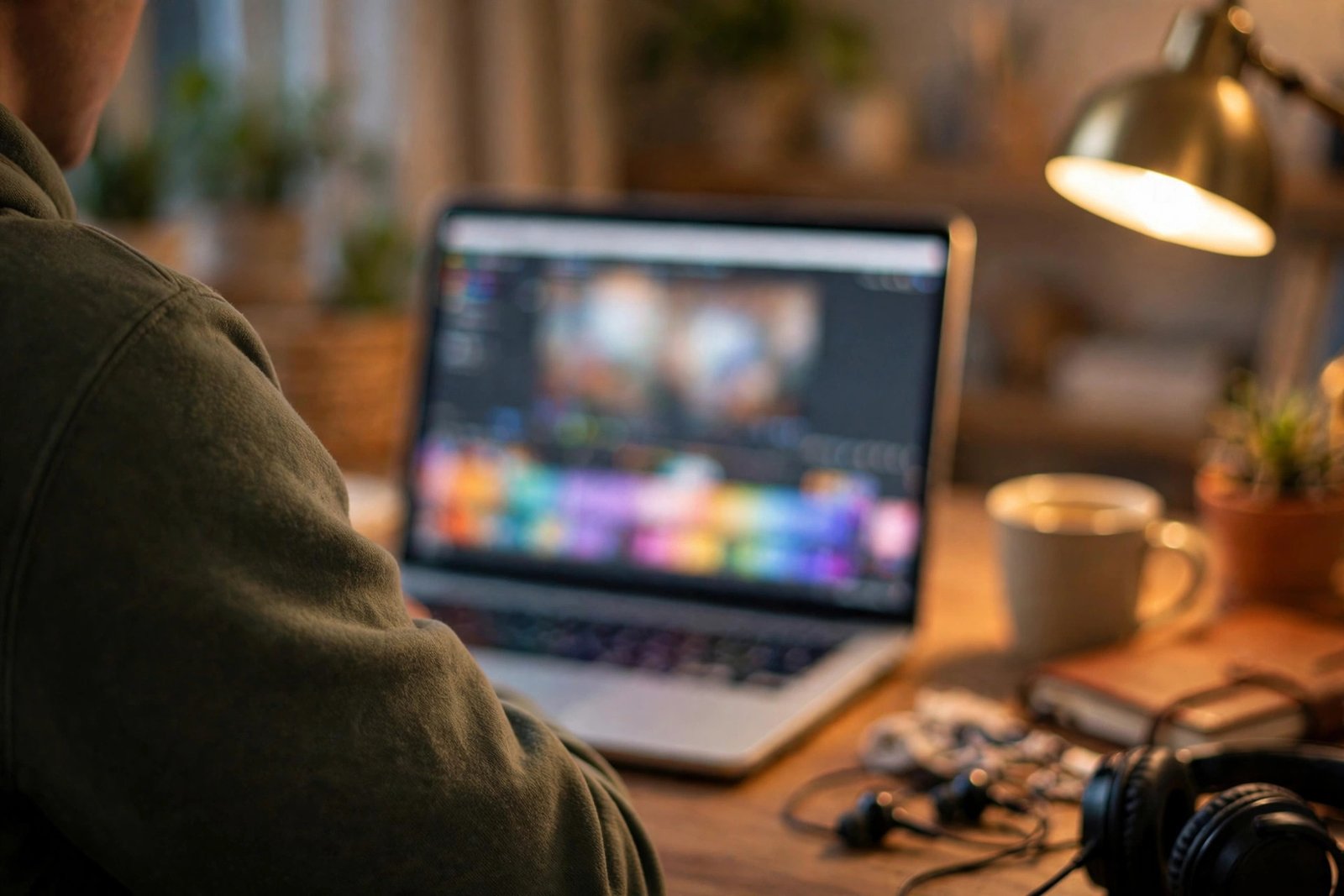Illustration of a simple video editing timeline with clips and music notes