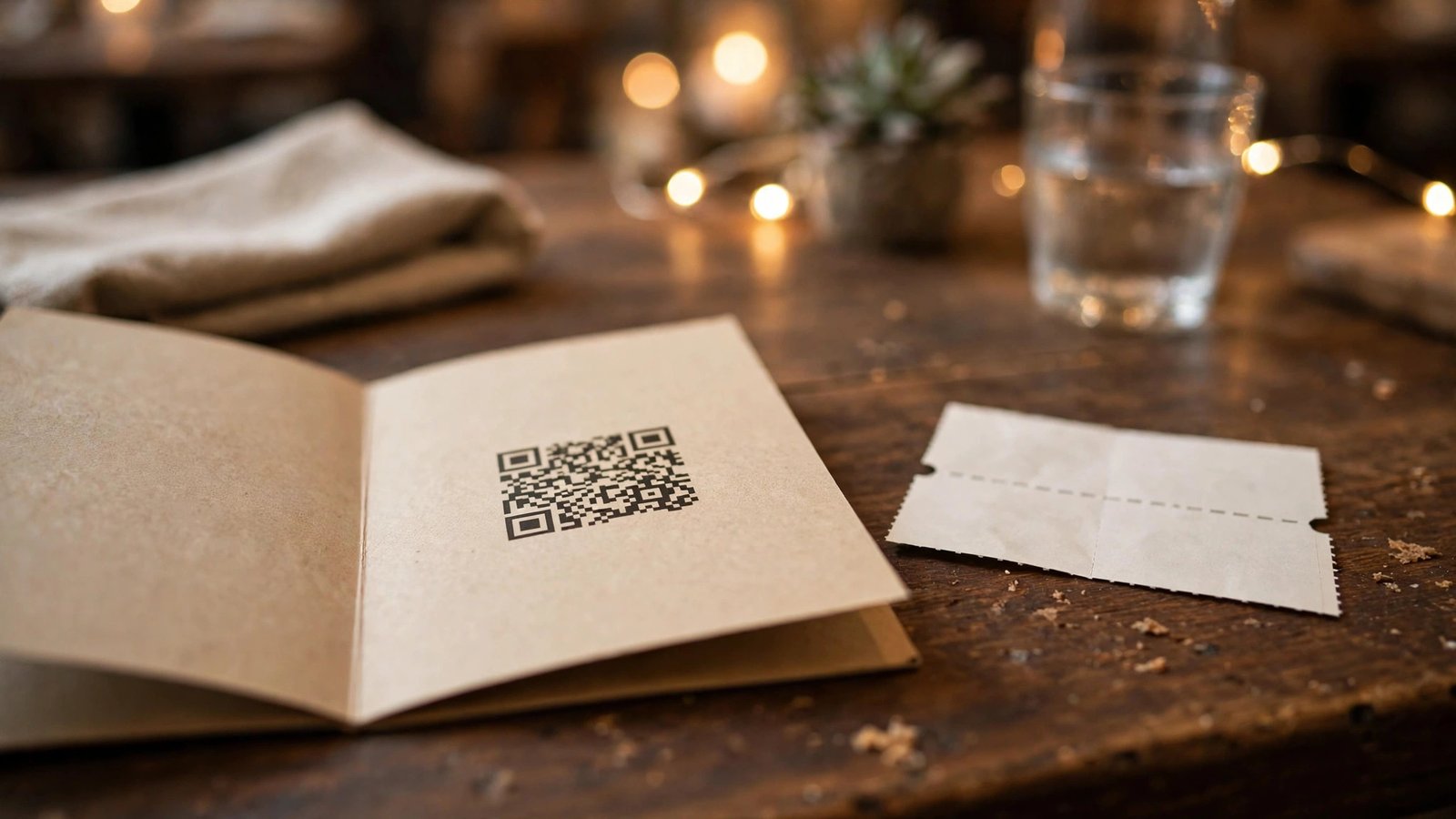 QR codes used on a restaurant menu and event ticket