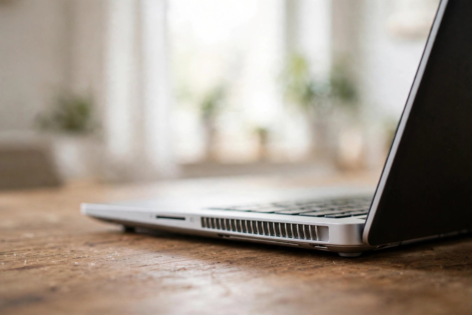 Laptop on a hard desk surface with clear air vents