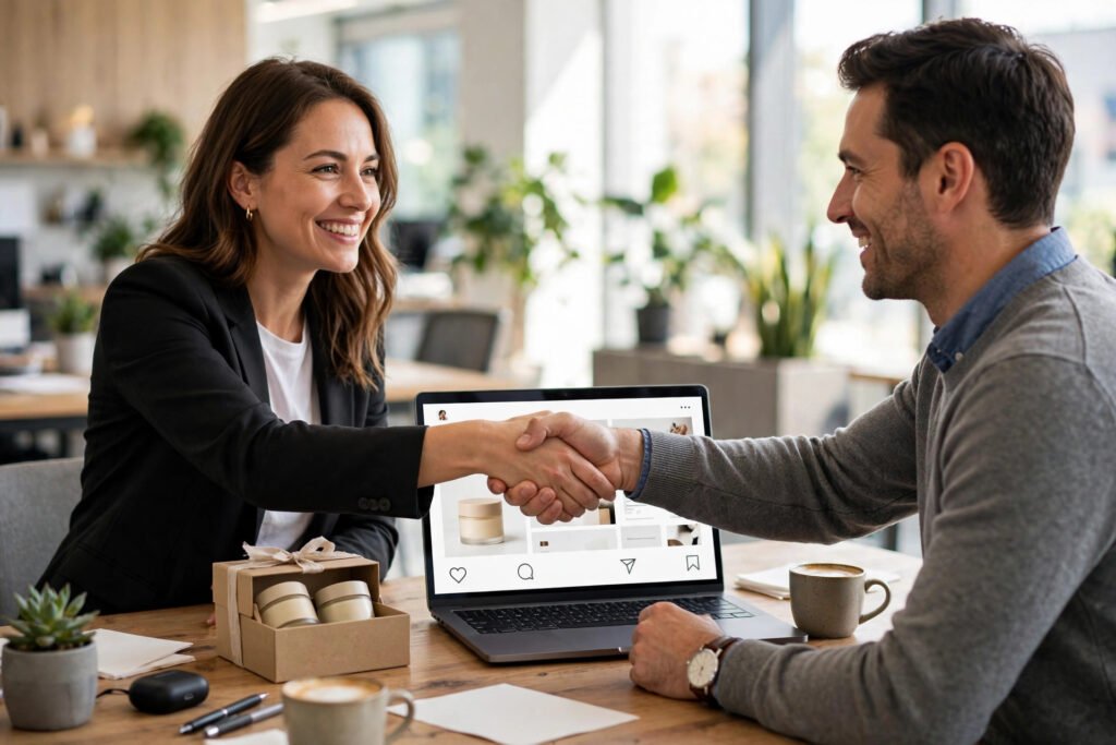 Creator shaking hands on a brand sponsorship deal