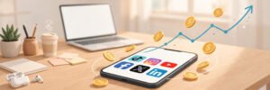 How to make money on social media in 2026 - creator desk with earnings growth