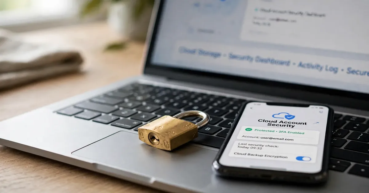 Padlock on a laptop keyboard symbolizing cloud storage account security